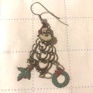 Vintage 925 Sterling Silver Santa Clause + Mistletoe + Wreath Christmas Earrings